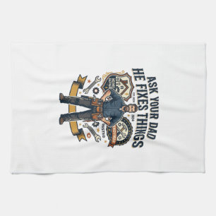 Vaderdag Reparatie Papa T-shirt Vraag je vader of Theedoek