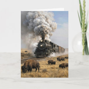 Vaderdag Stoomlocomotief met Grazende Bizons Kaart