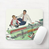 Vaderdag, vader en zoon met treinen Muismat (Met muis)