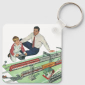  Vaderdag, vader en zoon met treinen Sleutelhanger (Achterkant)