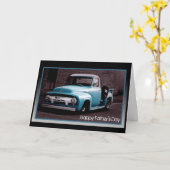 Vaderdag - Vintage Blauwe Pick-up Kaart (Gele Bloem)