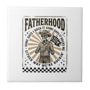 Vaderdag Vintage Skelet Cowboy Vader T-shirt Ontwe Tegeltje