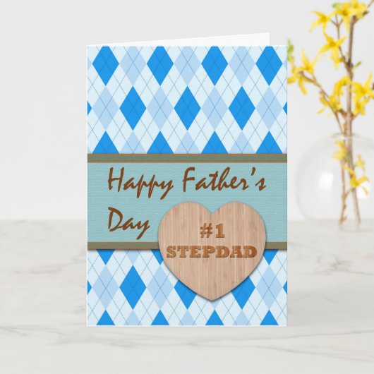 Vaderdag voor #1 Stepdad, Argyle Design Kaart (Gele Bloem)