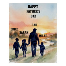 Vaderdag Watercolor Familie Zonsondergang