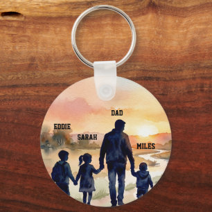 Vaderdag Watercolor Familie Zonsondergang Sleutelhanger