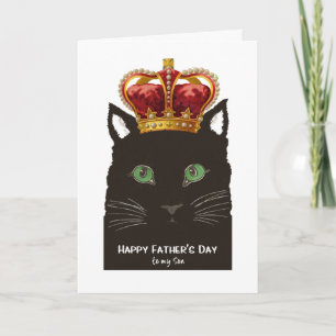 Vaderdag zwarte kat met kroon voor zoon kaart