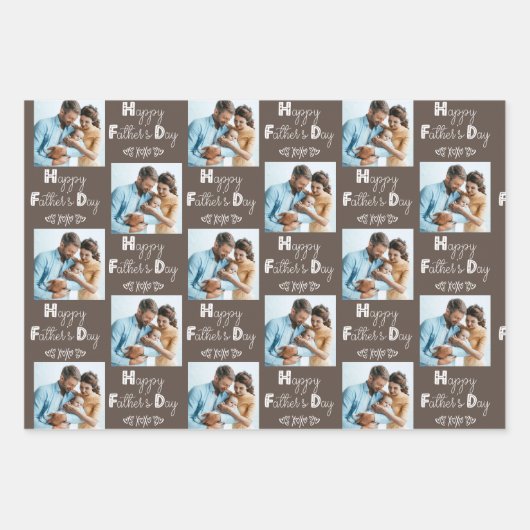 Vaders Dag Aangepast Foto Bruin Terracotta Set van Inpakpapier Vel (Voorkant 2)