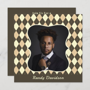 Vaders Dag Foto Brown Tan Argyle Dinner Party Kaart