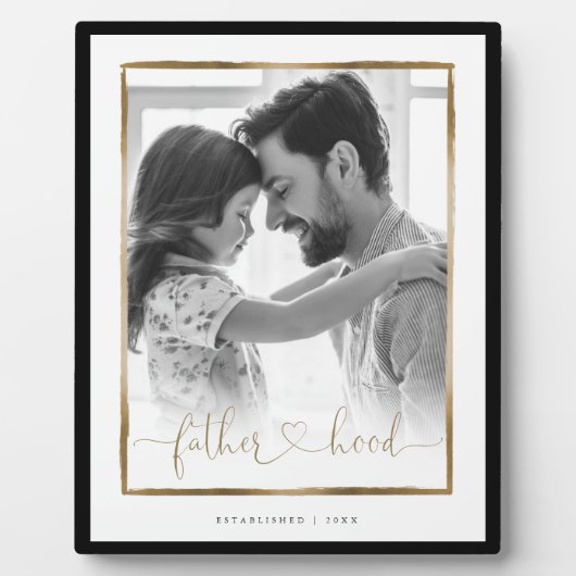 vaderschap EST. Elegant Black & Gold Lijst Foto Fotoplaat (Voorkant)