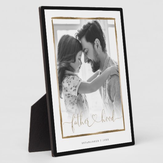 vaderschap EST. Elegant Black & Gold Lijst Foto Fotoplaat (Zijkant)