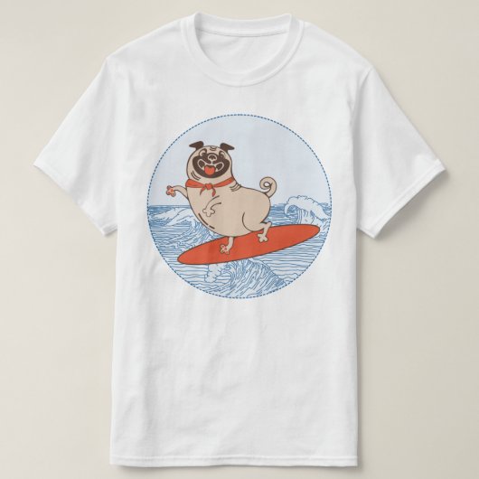 Vague à cheval heureux chien carlin sur le T-Shirt (Design devant)