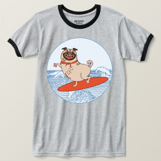 Vague à cheval heureux chien carlin sur le T-Shirt (Design devant)