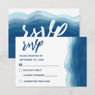 Vague aquarelle bleue   Cartes RSVP