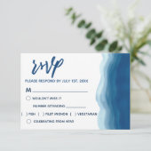 Vague aquarelle bleue | Cartes RSVP (Debout devant)