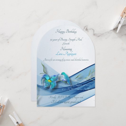 vague bleue 50 ans Anniversaire invitation (Devant/Arrière en situation)