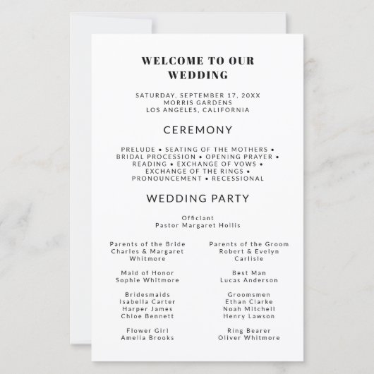 Vague latérale | Noir Blanc | Programme de mariage (Dos)