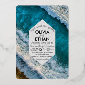 vague marine moderne Mariage Foil Invitation (Recto)