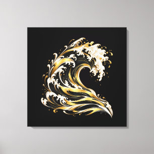 Vague océanique dorée toile minimaliste enroulée