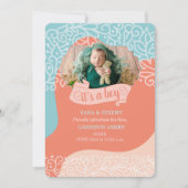 Vague orange et bleue C'est un Faire-part de naiss (Devant)