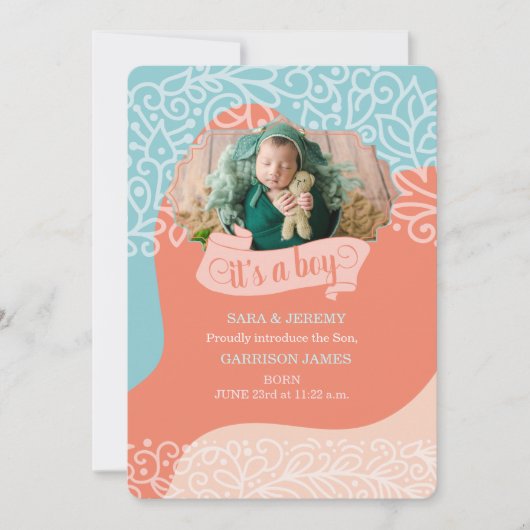 Vague orange et bleue C'est un Faire-part de naiss