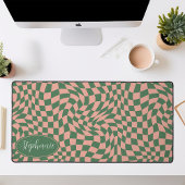 Vague Rétro : Damier Rose Vert Moderne Ondulé