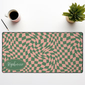 Vague Rétro : Damier Rose Vert Ondulé Moderne