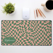 Vague Rétro : Damier Rose Vert Ondulé Moderne
