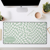 Vague Rétro : Damier Vert Menthe Moderne Ondulé