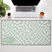Vague Rétro : Damier Vert Menthe Ondulé Moderne