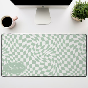 Vague Rétro : Damier Vert Menthe Ondulé Moderne