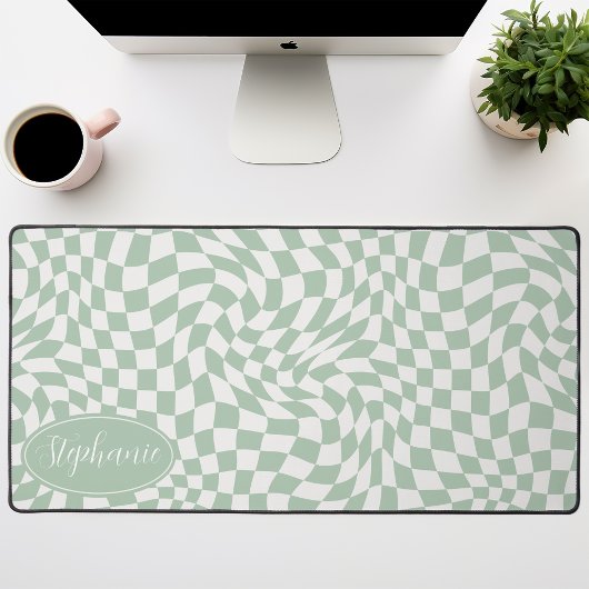 Vague Rétro : Damier Vert Menthe Ondulé Moderne