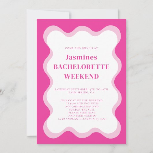 Vague rose invitation moderne et amusante pour ent (Devant)