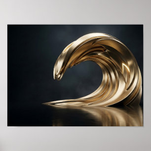 Vague sculpturale dorée sur impression sur toile n