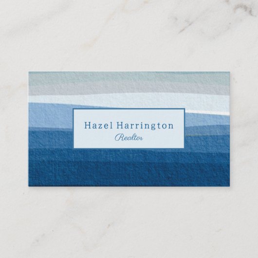 Vagues Abstraites bleues QR Code Carte de visite m (Devant)