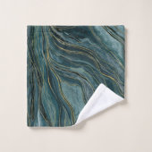 Vagues aquarelles abstraites bleu sarcelle or (Gant de toilette)