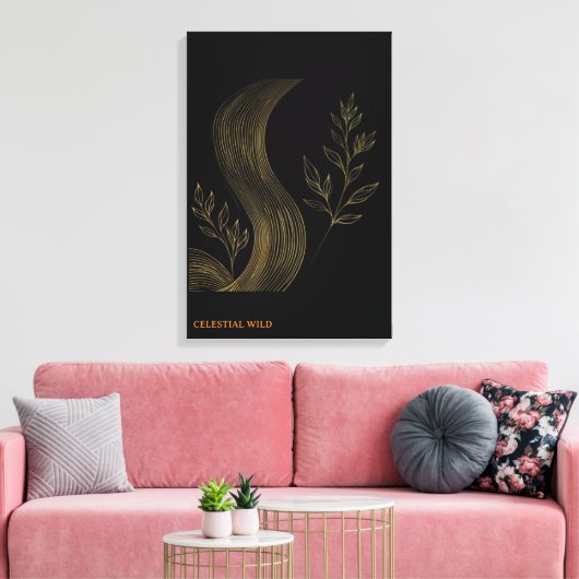Vagues botaniques dorées sur toile d'art fin (Insitu(Salon))