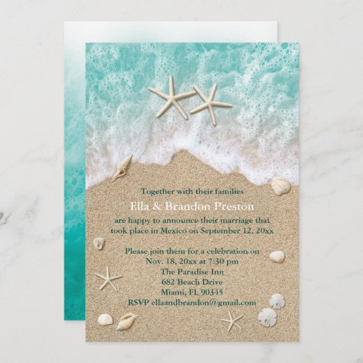 Vagues de Plage et Étoile de Mer Faire-Part de Mar (Devant / Derrière)