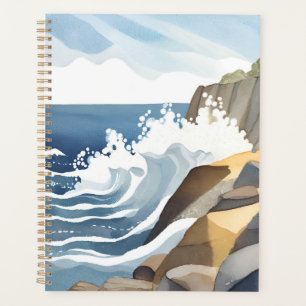 Vagues déferlantes Rivage côtier rocheux Aquarel