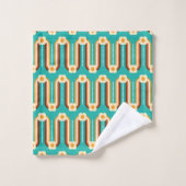 Vagues et fleurs rétro, Turquoise, Orange, Chocola (Gant de toilette)