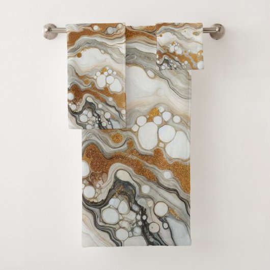 Vagues et points d'or blanc serviettes de bain (En situation)