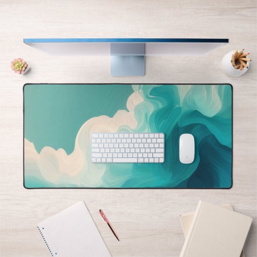 Vagues fluides sarcelle et blanc (Bureau 1)