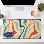 Vagues rétro groovy sarcelle, terre cuite et marin