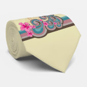Vagues tropicales et bandes Hibiscus roses Cravate (Roulé)