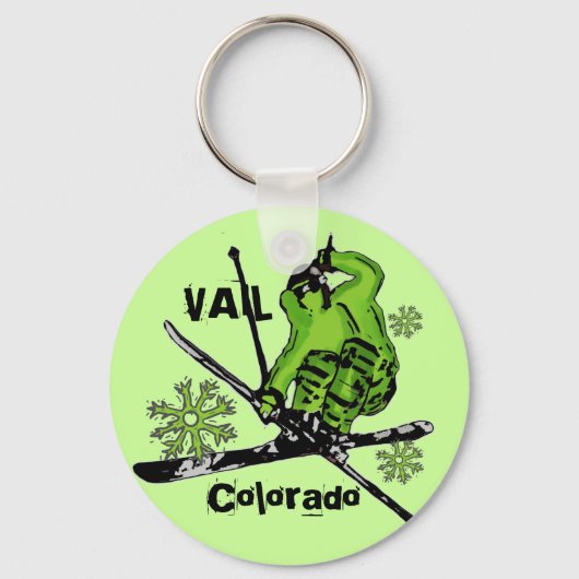 Vail Colorado neon green skier sleutelhanger (Voorkant)