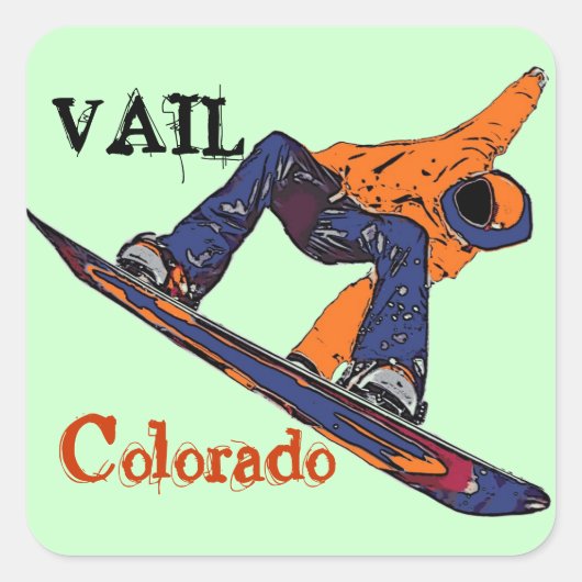 Vail Colorado orange snowboarder stickers (Devant)