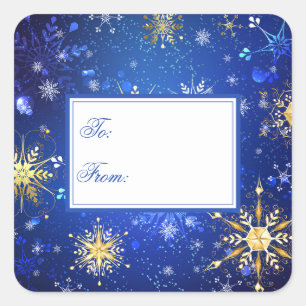 Vakanaal Goud Blauwe Snowflakes Kerstmis Vierkante Sticker