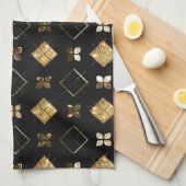 Vakanaal, zwart en gouden metaal, kerstgeometrisch theedoek (Quarter Fold)