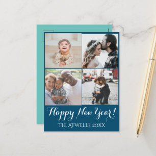 Vakantie 4 Foto's Happy New Year Family Blue Feestdagenkaart