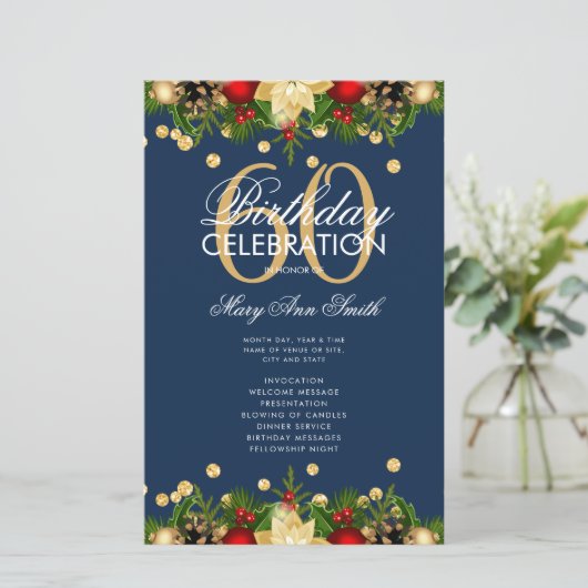 Vakantie 60e verjaardag Programma Gold Navy Menu (Staand voorkant)