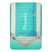 Vakantie aan het strand cabana turquoise wit badmat (Voorkant Verticaal)